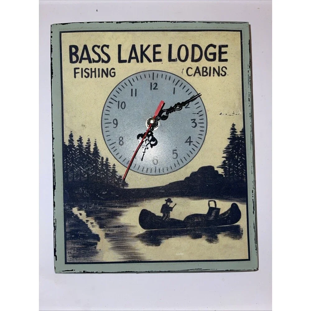 The Liberty Sign Co Matchbox Clock Bass Lake Lodge Fishing Cabins Advertise 2005